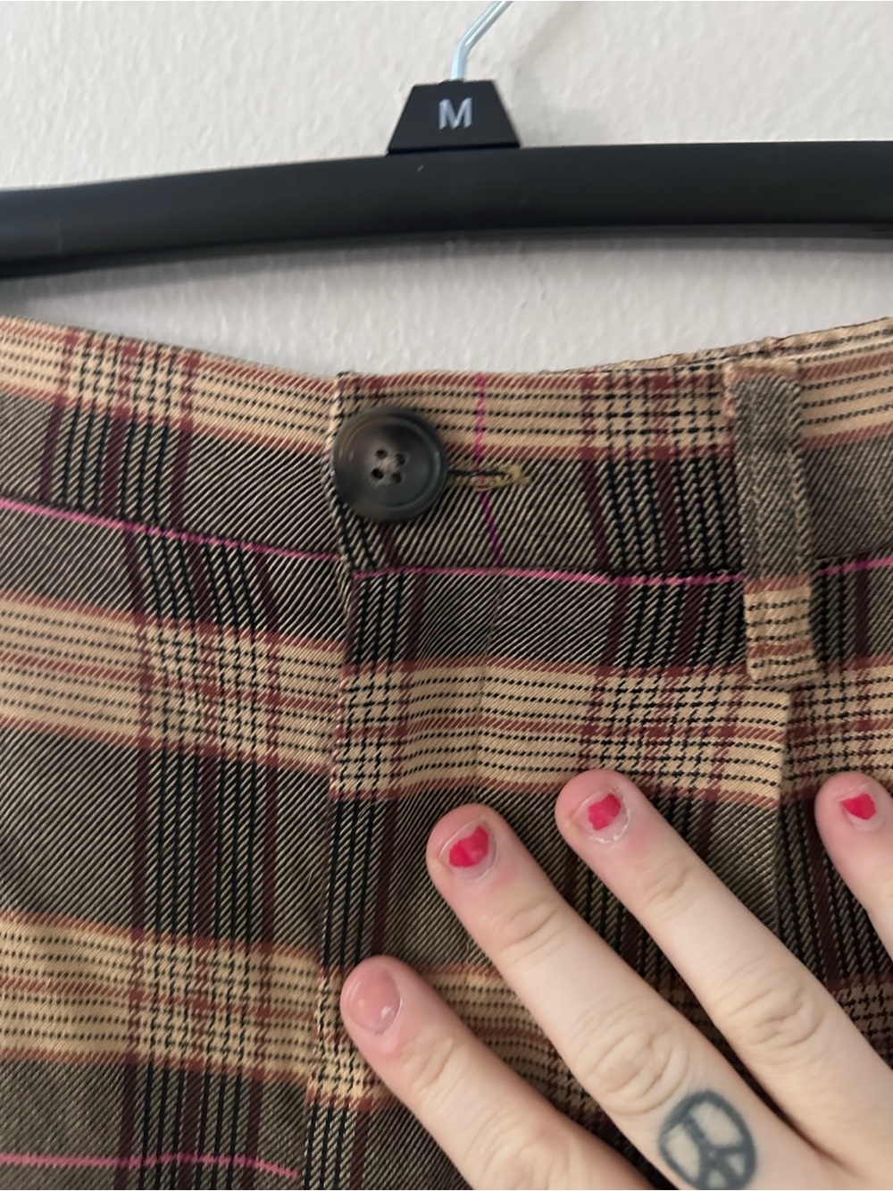 Versona Plaid Trousers Brown, Tan & Pink Accent wide leg with elastic waistband - Picture 4 of 4